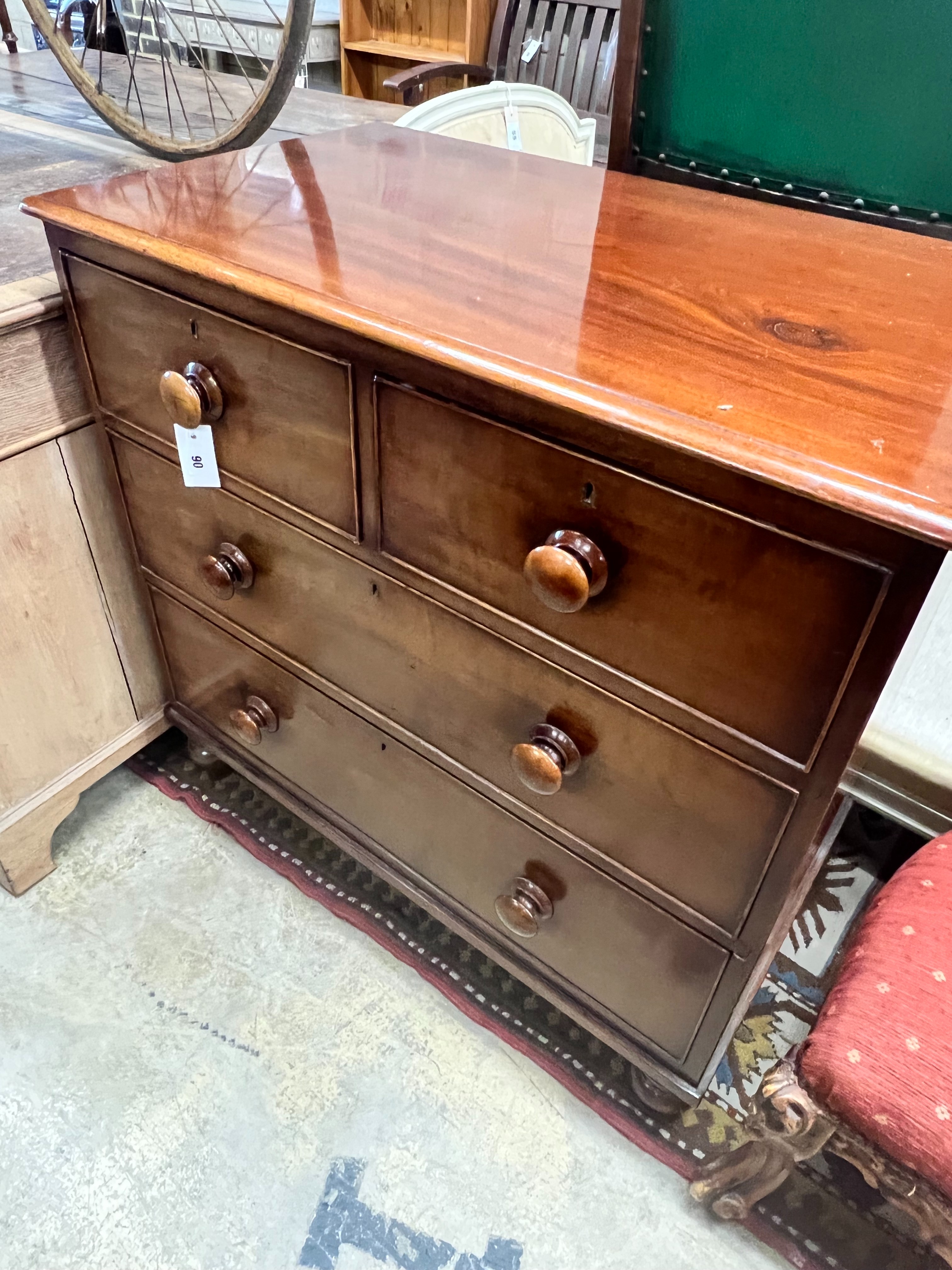 A small Victorian mahogany four drawer chest, width 90cm depth 52cm height 87cm